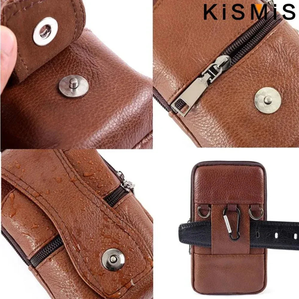 Men Leather Vintage Pack Waist Bag Belt Clip Phone Holster Travel Hiking Cell Mobile Phone Case Cover Belt Pouch Purse Belt - AMULET RING STORE