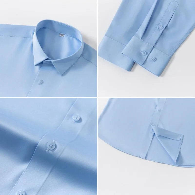 Anti-Wrinkle Men Shirts Long Sleeve Dress Shirts For Men Slim Fit Camisa Social Business Blouse White Blue Office Shirt S-5XL