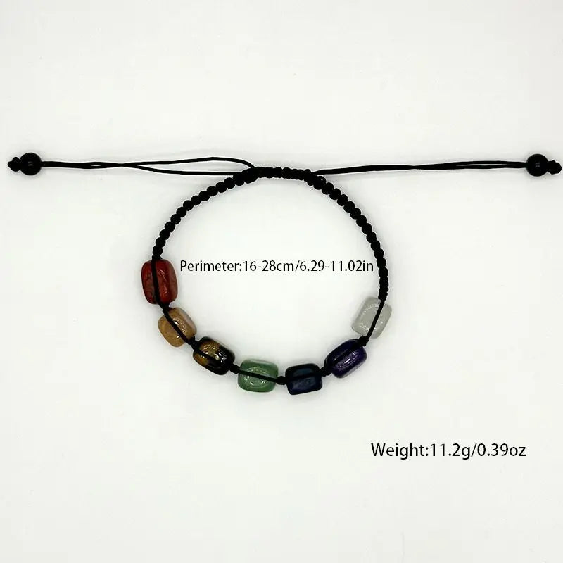 Colorful Natural Stone Square Bracelet Adjustable Handmade Woven Jewelry Ethnic Colorful Crystal Ins Woven Good Lucky Hand Rope
