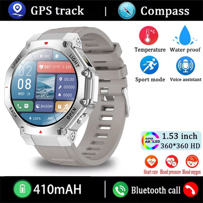 2025 New Men Sports Smart Watch GPS AMOLED Heart Rate Monitoring LED Flashlight NFC Bluetooth Call 3ATM Waterproof Smartwatches