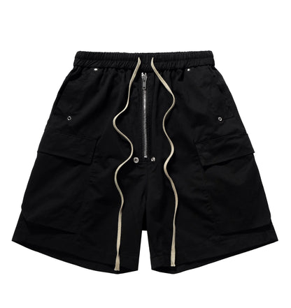 Mauroicardi Spring Summer Cool Handsome Hard Black Cargo Shorts for Men High Waist Drawstring Short Straight Pants Clothes 2025