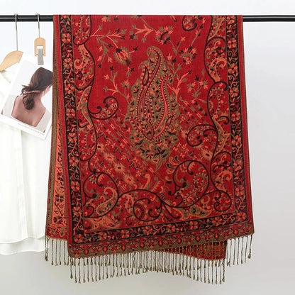 Luxury Pashimina Embroidery Muslim Hijab for Women Winter scarf Pareo Cape Warm Chunky Heaqdscarf Blue Lady Elegant Poncho - AMULET RING STORE