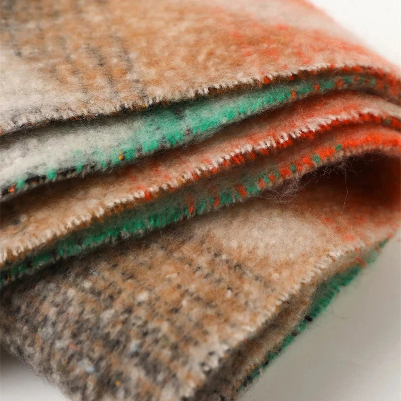 2025 New Rainbow Color Stripe Winter Warm Women Scarf Cashmere Luxury Shawls Thick Neckerchief Hijab Wraps Pashmina Foulard