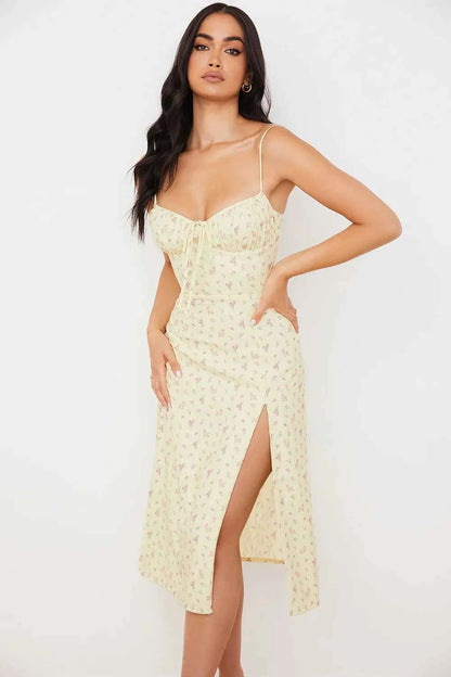 Hugcitar Women Elegant Floral Beach Vacation Bodycon Streetwear Long Dress 2024 Summer Clothes Wholesale Items For Business