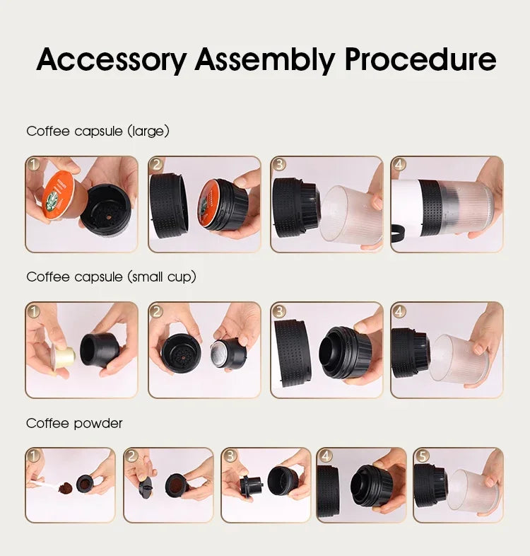 Portable Wireless Electric Espresso Coffee Machine For Travel &Car &Home Camping Coffee Maker 3-in-1 Capsule Powder Coffee Maker - AMULET RING STORE