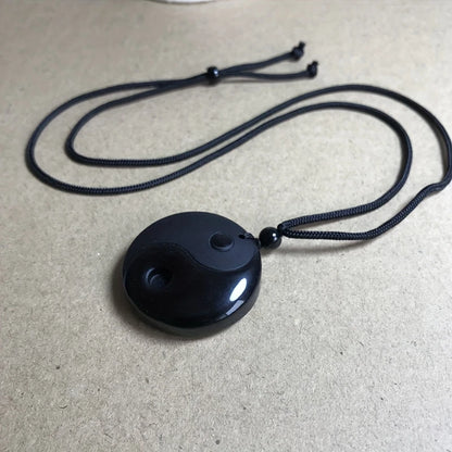 1pc Obsidian Yin Yang Tai Chi Pendant Necklace For Men