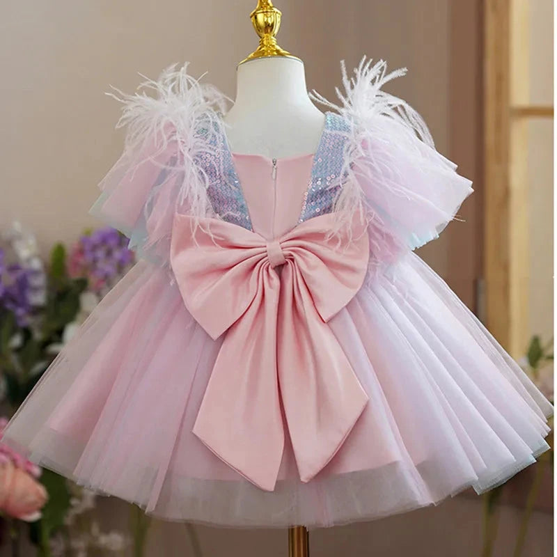 Wedding Birthday Dress for Flower Girls Kids Elegant Party Sequins Tutu Christening Gown 3-8 Yrs Children Formal Pageant Clothes - AMULET RING STORE