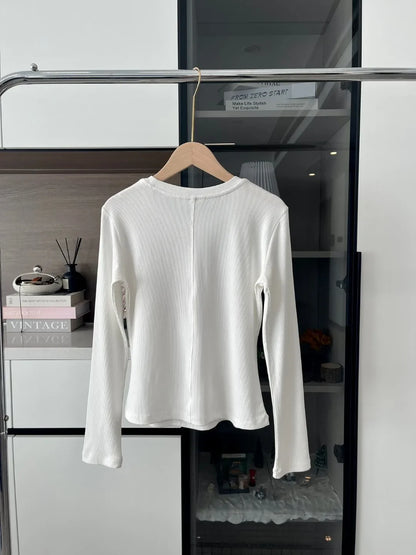 Women's Sports Quick Drying Fitness Yoga Top Simple Black White Long Sleeved Threaded T-shirt Fashion Solid Color Cotton T-shirt