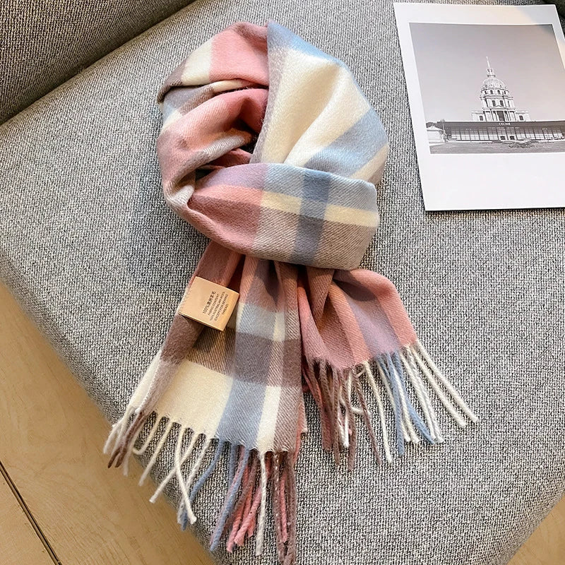 100% Wool Winter Scarf for Women Long Warm Cashmere Scarves Hijab Solid Lady Shawl Wrap Female Pashmina Bandana Head Scarves