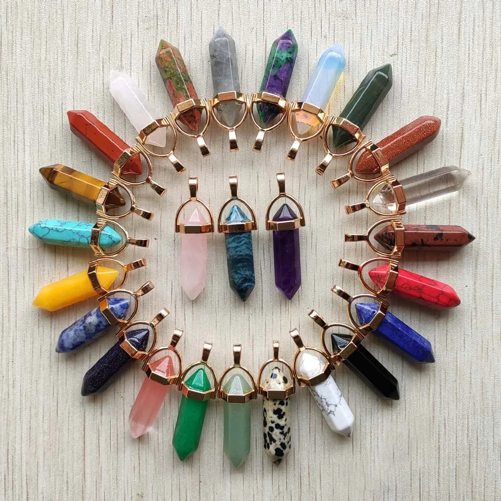 Natural Gem stone Quartz crystal green aventurine pendulum pillar pendants for jewelry making 24pcs/lot Wholesale fast shipping