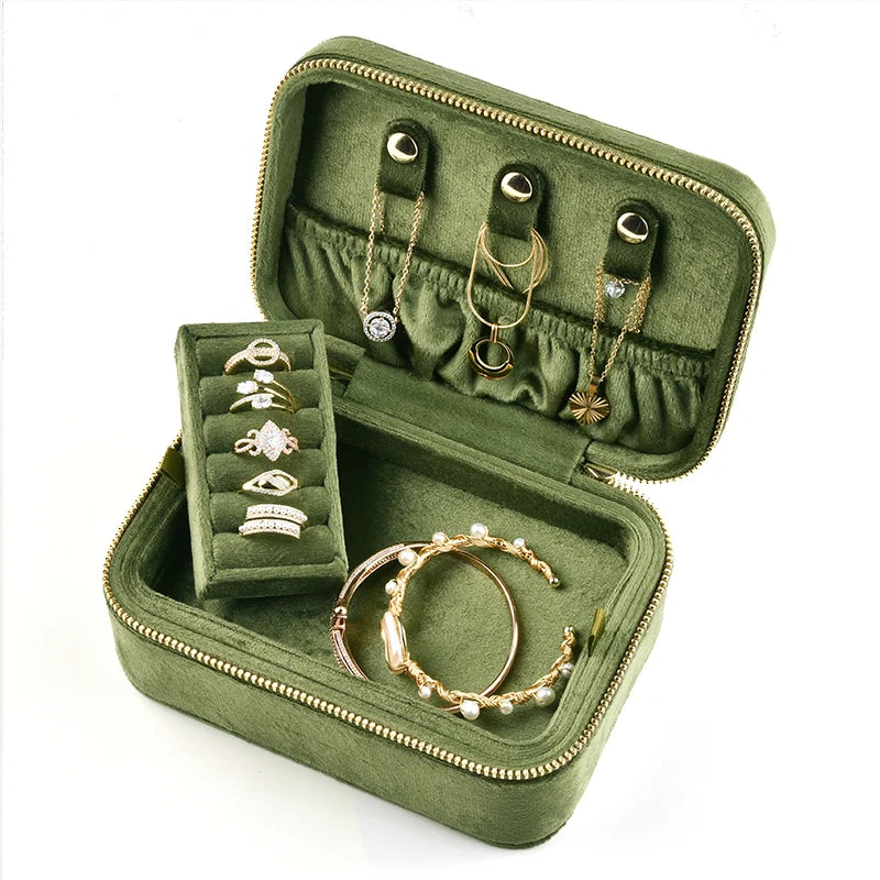TAIMY Personalized Velvet Jewelry Box Double Layer Design High Capacity Travel Ring Necklace Earrings Jewellery Organizer - AMULET RING STORE