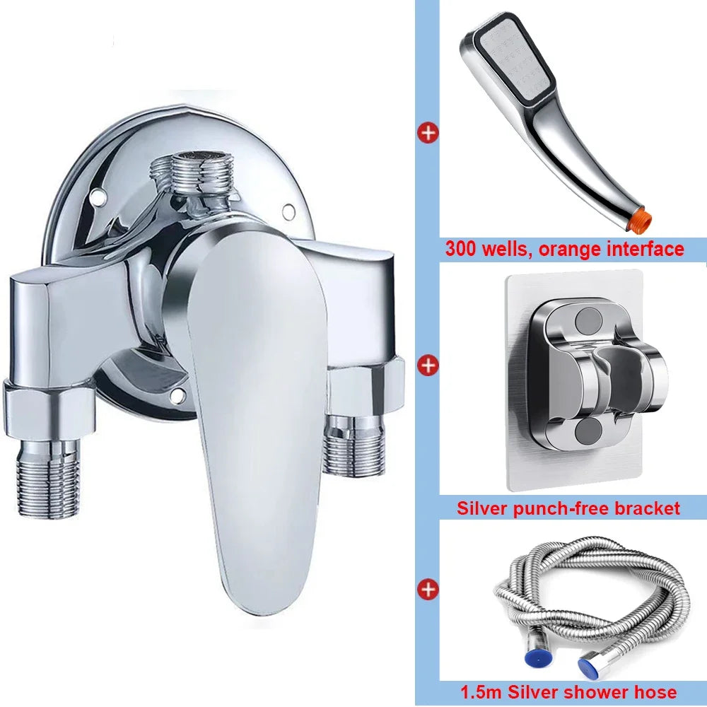 G1/2" Bathtub Shower Faucet Hot and Cold Water Mixing Valve Bathroom Set Countertop Mounted Chrome Plated Valve Bath Shower Set