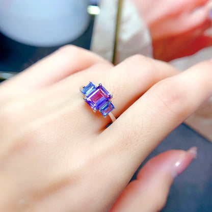 925 Sterling Silver Vintage  Rings Retro Natural Tanzanite and Natural Amethyst  FineJewelry for Women and Girls