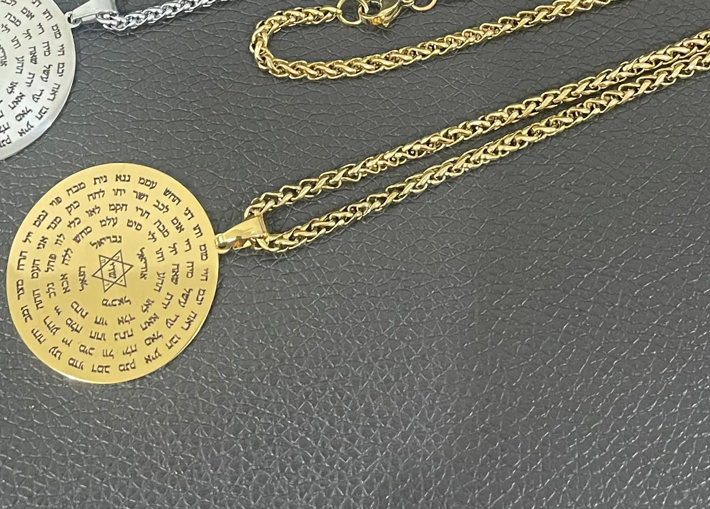 Hebrew engraved 72 letter name of god stainless steel pendant necklace