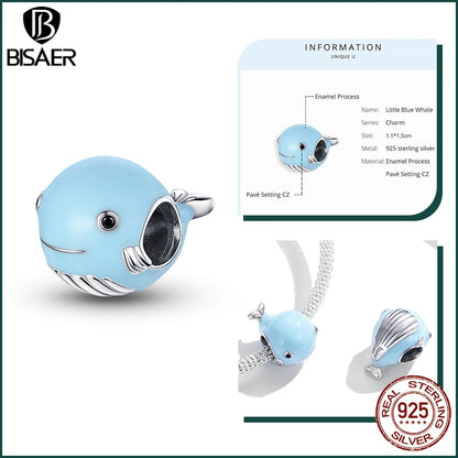 BISAER 925 Sterling Silver Charm Ocean Style Fish Dolphin Mermaid Shell Blue CZ Bead For Necklace&Bracelet DIY Fine Jewelry Gift - AMULET RING STORE