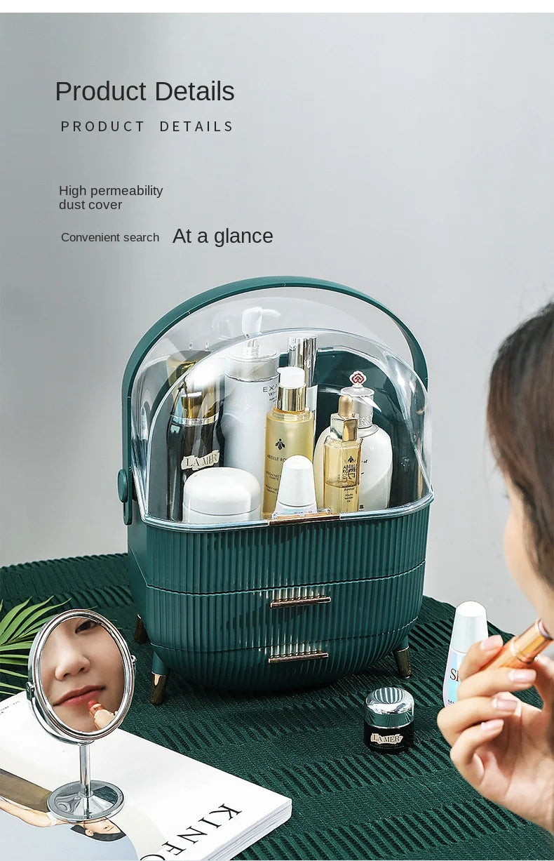 Large Cosmetic Storage Box Desktop Capacity Dustproof Storage Rack Vanity Lipstick Cosmetics Jewelry Storage Cabinet Organizer - AMULET RING STORE