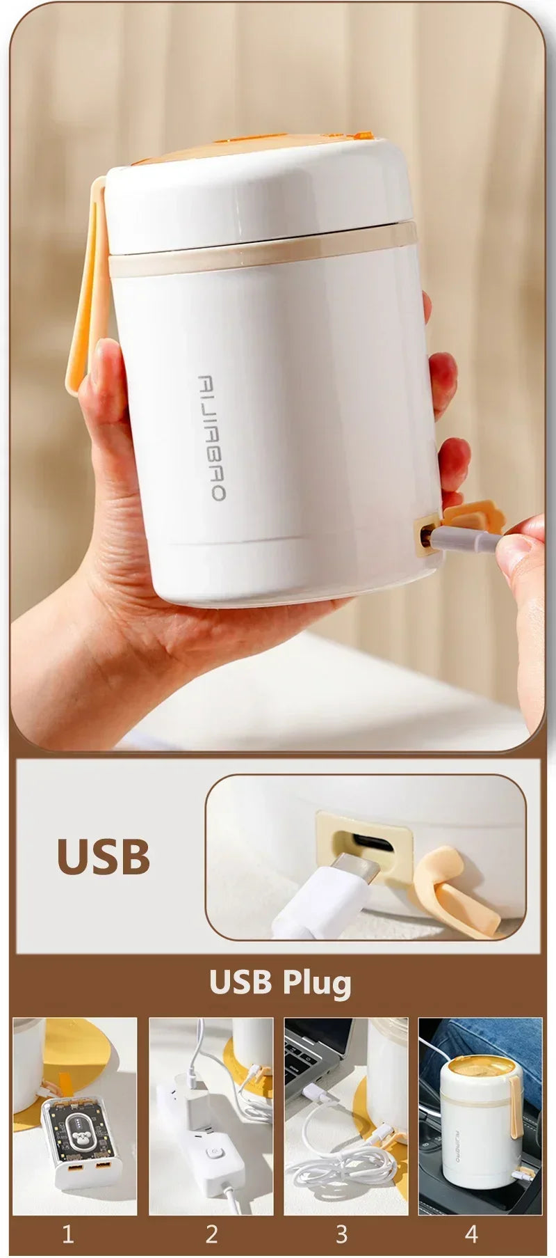 600ML USB Electric Heating Lunch Box Portable Picnic Milk Drink Food Heater Stainless Steel Food Warmer Container 5V 12V 24V - AMULET RING STORE