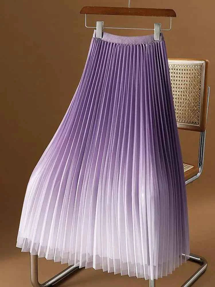 2023 Summer Tulle Mesh Gradient Skirt High-end High Waist Long Skirt Elegant Evening Party Sexy A-line Pleated Skirts Women Boho
