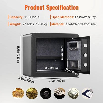SucceBuy 1.2/0.5 Cubbic Fit Electronic Safe Deposit Safe Box W/ Digital Access & Override Keys for Money Gun Jewelry Document
