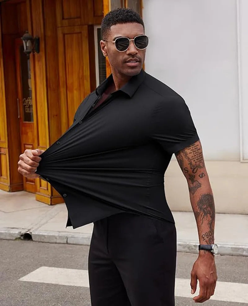 Men's Summer Business Shirt - Short Sleeve Wrinkle Free