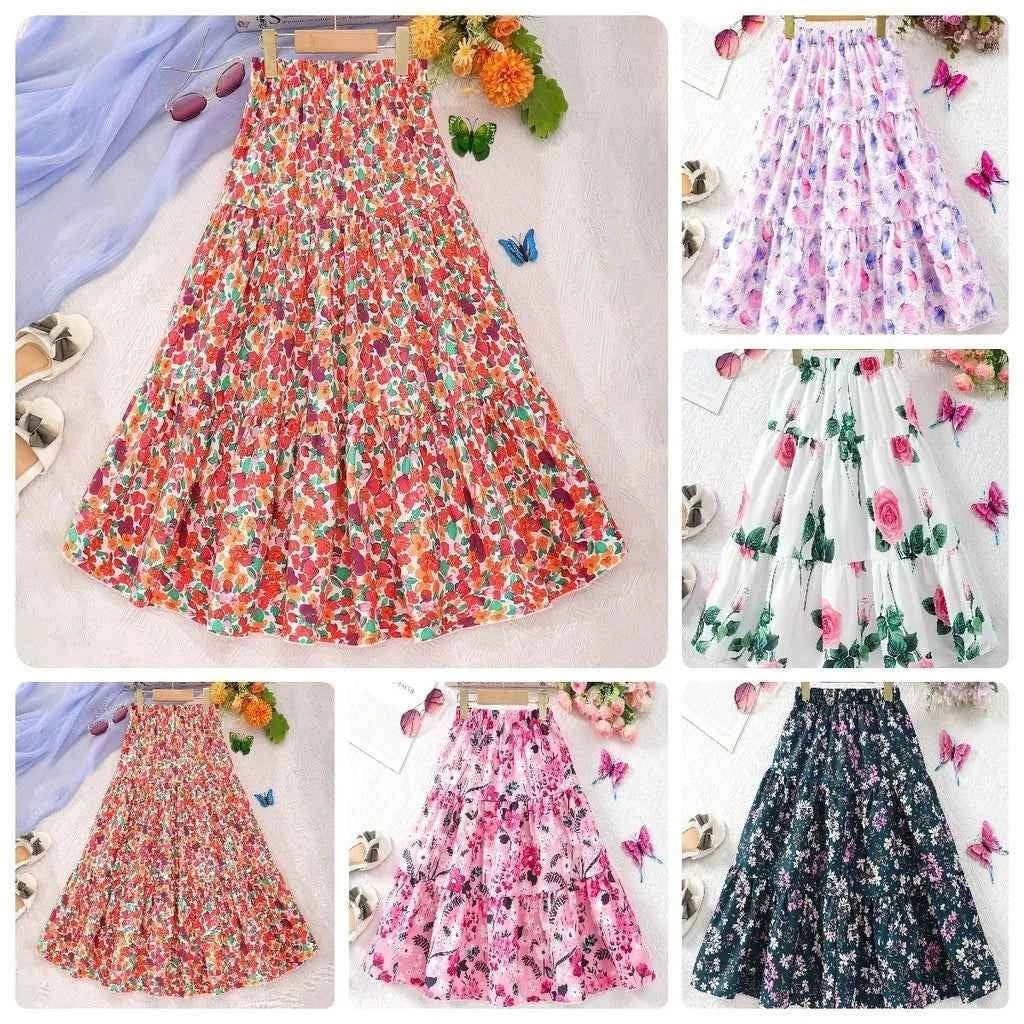 Long Skirt Teens Girls Clothing 8 9 10 11 12 Y Summer Style Casual Fashion Floral Butterfly A-Line Birthday Gift Children Skirt