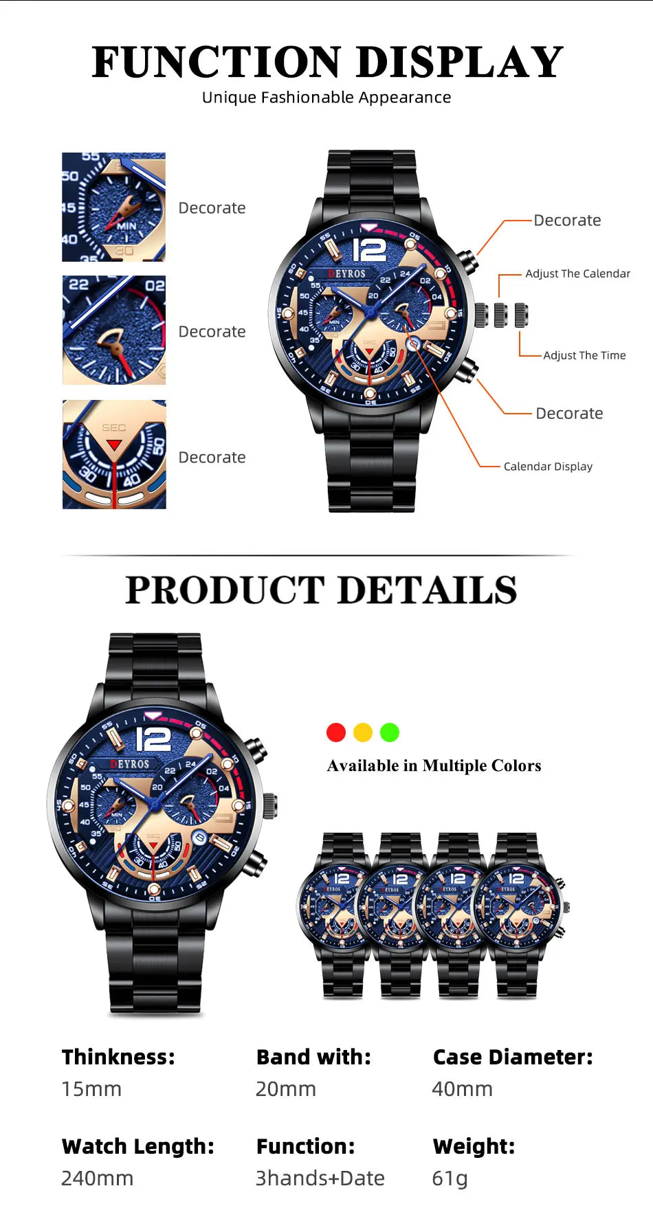 Fashion Mens Watches Luxury Quartz Wristwatch Calendar Luminous Clock Men Business Casual Watch Reloj Hombre - AMULET RING STORE