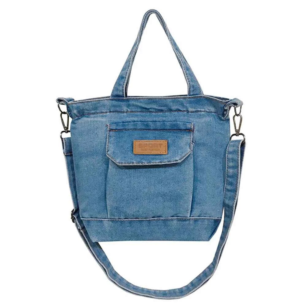 Women Stylish Tote Handbag Denim Shopper Shoulder Handbag Large Capacity Adjustable Straps with Pockets Daily Handbag and Purse