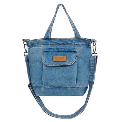 Women Stylish Tote Handbag Denim Shopper Shoulder Handbag Large Capacity Adjustable Straps with Pockets Daily Handbag and Purse