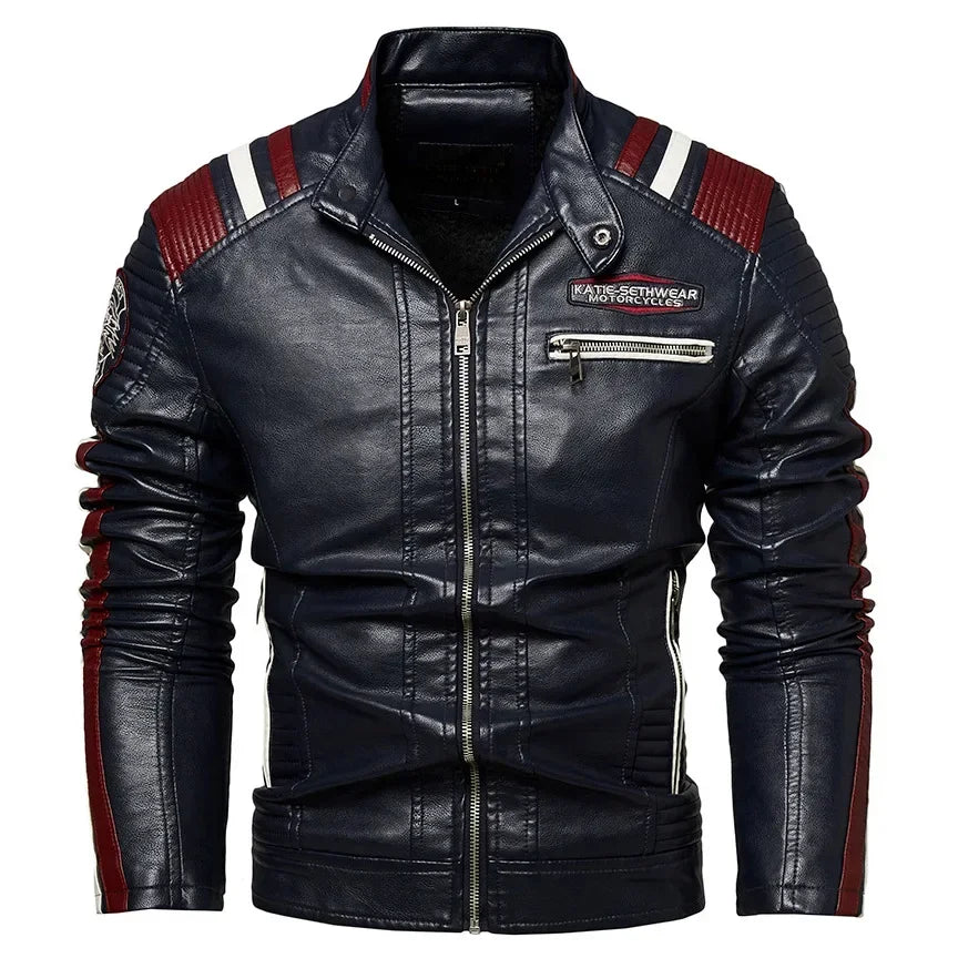 Men's Motorcycle Leather Jacket Standing Collar Coat Jacket Men's Leather Bomber Moto Jackets Baseball Collar PU Bike For Male