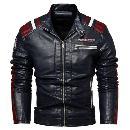 Men's Motorcycle Leather Jacket Standing Collar Coat Jacket Men's Leather Bomber Moto Jackets Baseball Collar PU Bike For Male