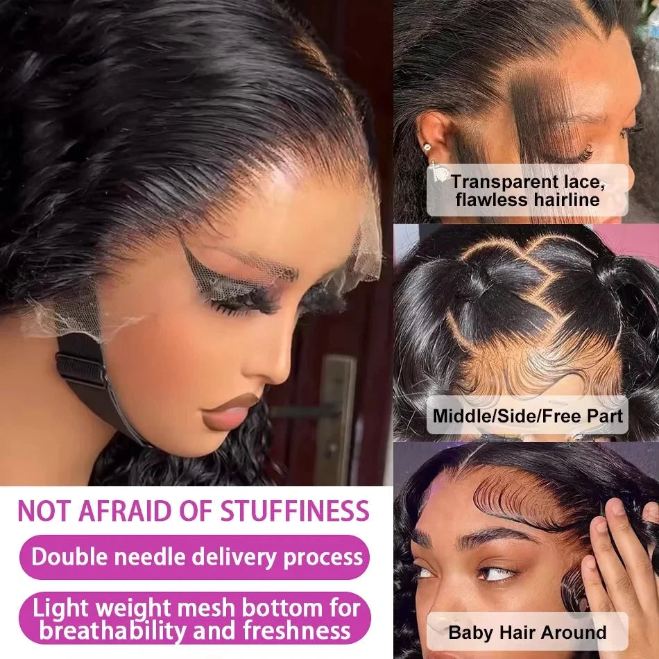 Loose Deep Wave 13x4 Lace Front Human Hair Black Wigs Deep Wave Brazilian 5x5 Closure Wear And Go Glueless Human Hair Curly Wigs - AMULET RING STORE