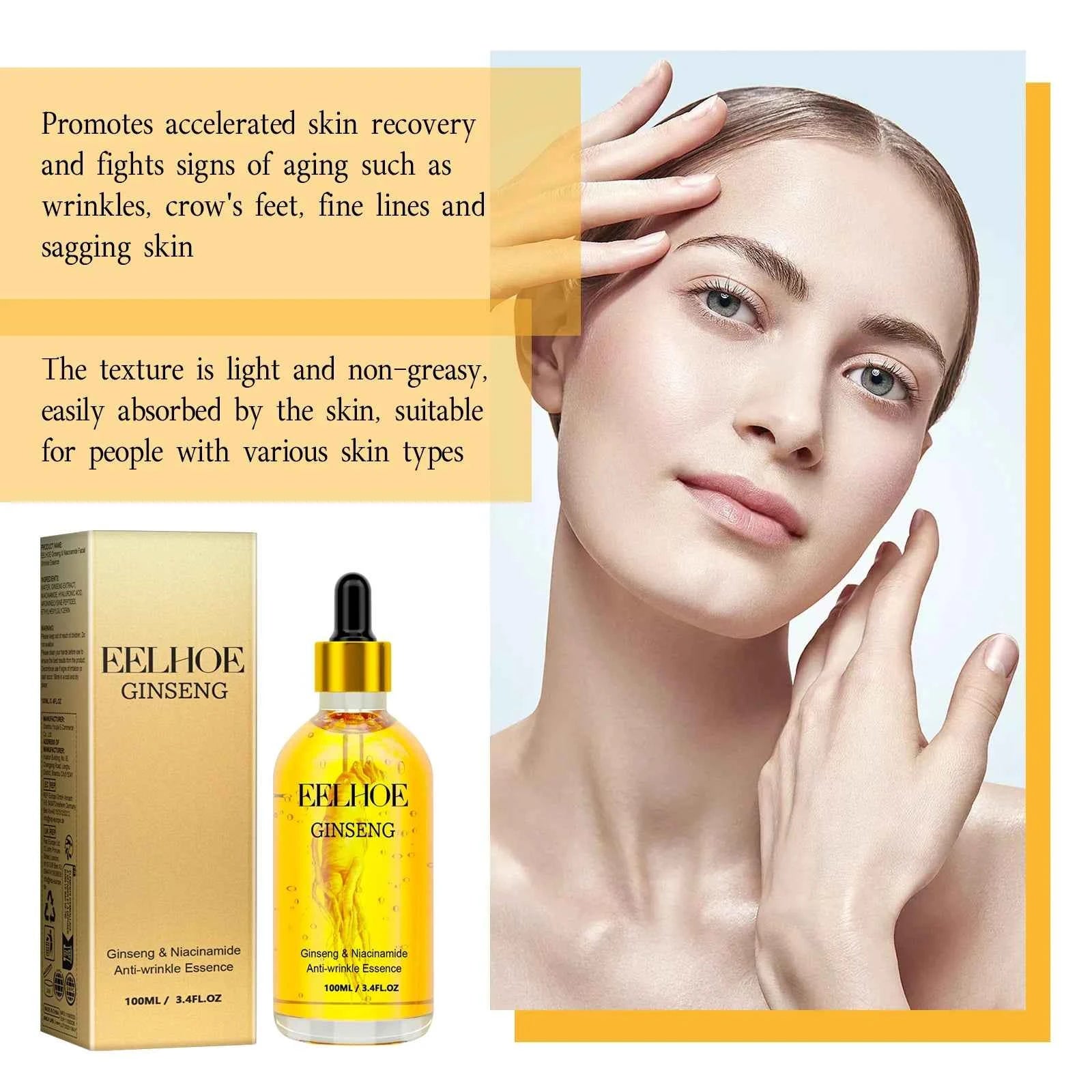 Eelhoe Ginseng Face Anti Wrinkle Serum Reduce Fine Lines Tightening Hydrating Anti-aging Plumping Face Smooth Skin Care Serum