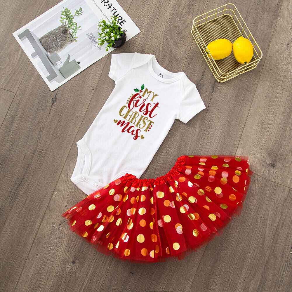 My 1st Christmas Baby bodysuit + Dress set Christmas Party Baby girl Dresses Infant short Sleeve cake Dress Set Toddler Clothing
