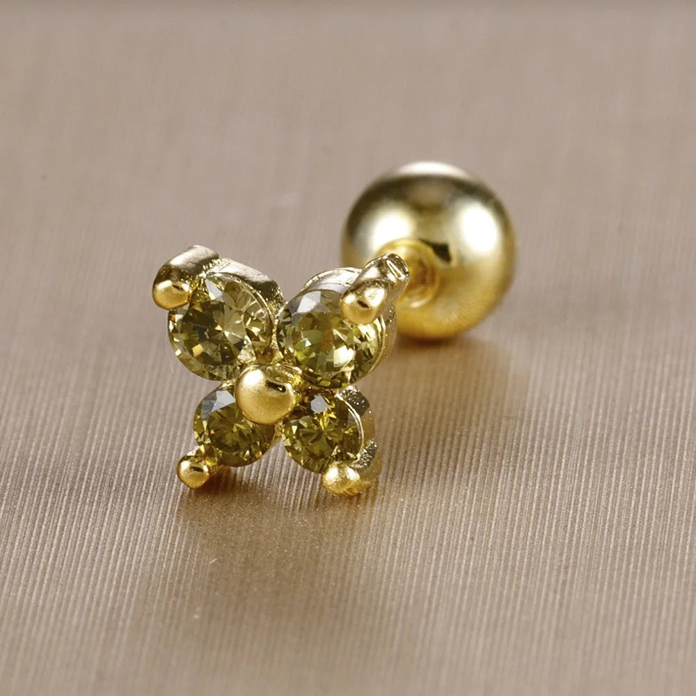 1PC Stainless Steel Birthstone Little Ear Stud Earrings 12 Zodiac Signs Crystal Zirconia Butterfly Earring Party Wedding Jewelry