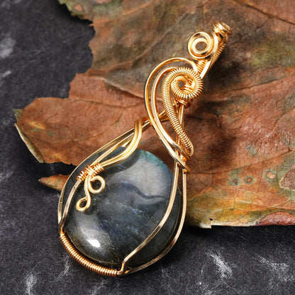 Labradorite Rainbow Moonstone Gemstone Pendant Copper Wire Wrapped Labradorite Jewelry Labradorite Necklace With Chain and Box
