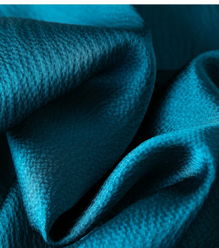 Women 100% Mulberry Silk 20 momme Heavy Silk Peacock Blue Collared Short Sleeve Buttons Down Shirt Top Blouse office work MM567