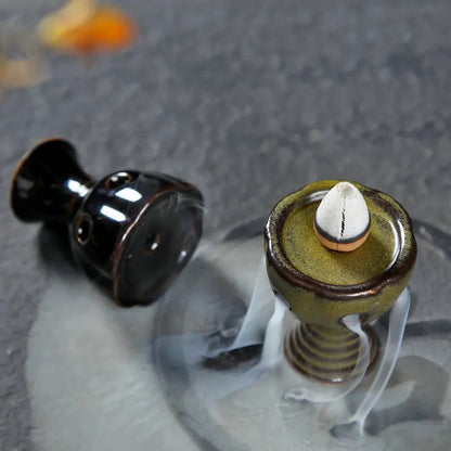 With 30 Incense Waterfall Incense Burner Ceramics Backflow Buddha Censer Backflow Incense Holder Home Office Yoga Teahouse Decor - AMULET RING STORE