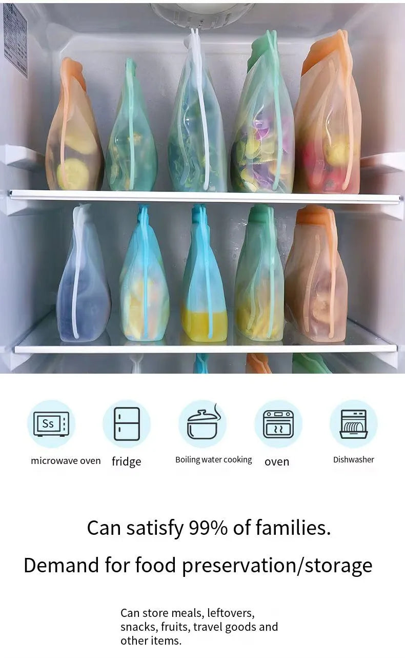 Silicone Zipper Bag,Kitchen Fresh-keeping Bags for Fruits and Vegetables,Portable Self-sealing Storage Bag for Daily Necessities - AMULET RING STORE