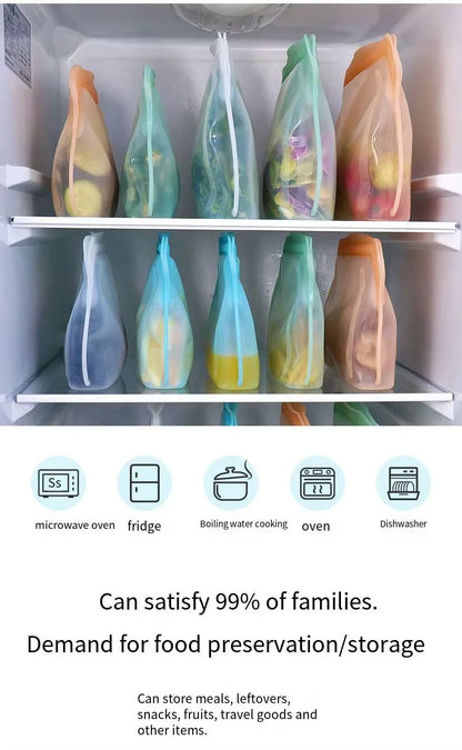 Silicone Zipper Bag,Kitchen Fresh-keeping Bags for Fruits and Vegetables,Portable Self-sealing Storage Bag for Daily Necessities - AMULET RING STORE