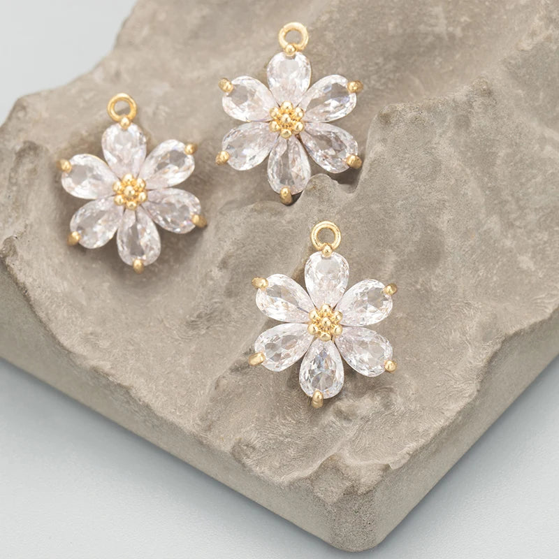 GUFEATHER,6pcs/lot,MC78,jewelry accessories,18k gold plated,nickel free,copper,zircon,hand made,flower shape,charms,diy pendants - AMULET RING STORE