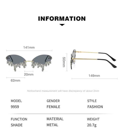 Diamond Rimless Sunglasses Women Luxury Brand Rhinestone Sun Glasses Ladies Sexy Tear Shape Punk Party Eyewear gafas de sol