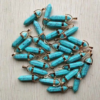 Natural Gem stone Quartz crystal green aventurine pendulum pillar pendants for jewelry making 24pcs/lot Wholesale fast shipping