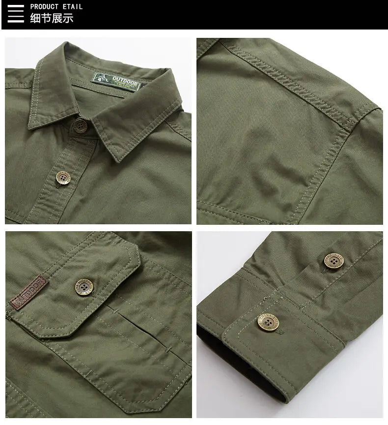 New Korean Style Big Size Men Shirt Long Sleeve Workwear Cotton Washed Multi Pocket Casual Oversized Spring Autumn Fashion Top