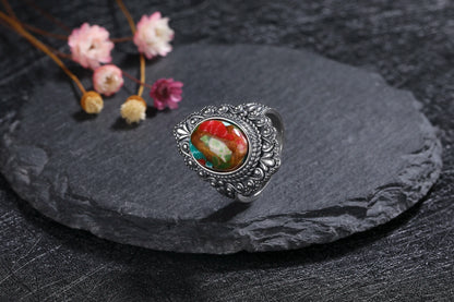 Vintage Natural Emperor Stone Ring S925 Silver Retro Hollow Luxury Fine Jewelry Wedding Gift for Women - AMULET RING STORE