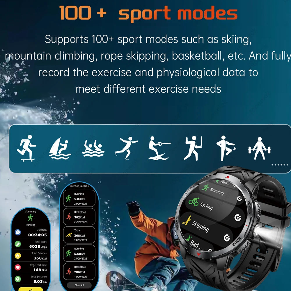 1100mAh Super Capacity Battery Military Outdoor Smart Watch Men 1.7inch Screen Compass Bluetooth Call 3ATM Waterproof SmartWatch