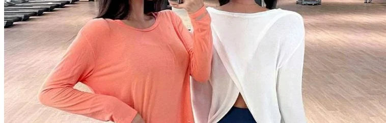 Fashion casual long-sleeved yoga wear fitness T-shirt female autumn Spice girls loose sports split running smock top - AMULET RING STORE