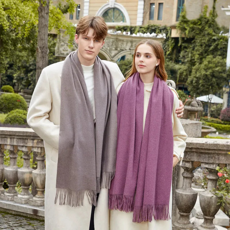 Classic Simple Solid Wool Blend Scarf Women Men Fall Winter High Quality Woolen Shawl Thick Warm Tassel Muffler Female Male Wrap