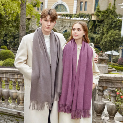 Classic Simple Solid Wool Blend Scarf Women Men Fall Winter High Quality Woolen Shawl Thick Warm Tassel Muffler Female Male Wrap
