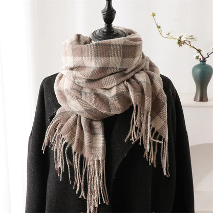 Warm Cashmere Blanket Women Travel Winter Scarf Fashion Plaid Pashmina Thick Shawl Wraps With Tassel Casual Bufanda Poncho New - AMULET RING STORE