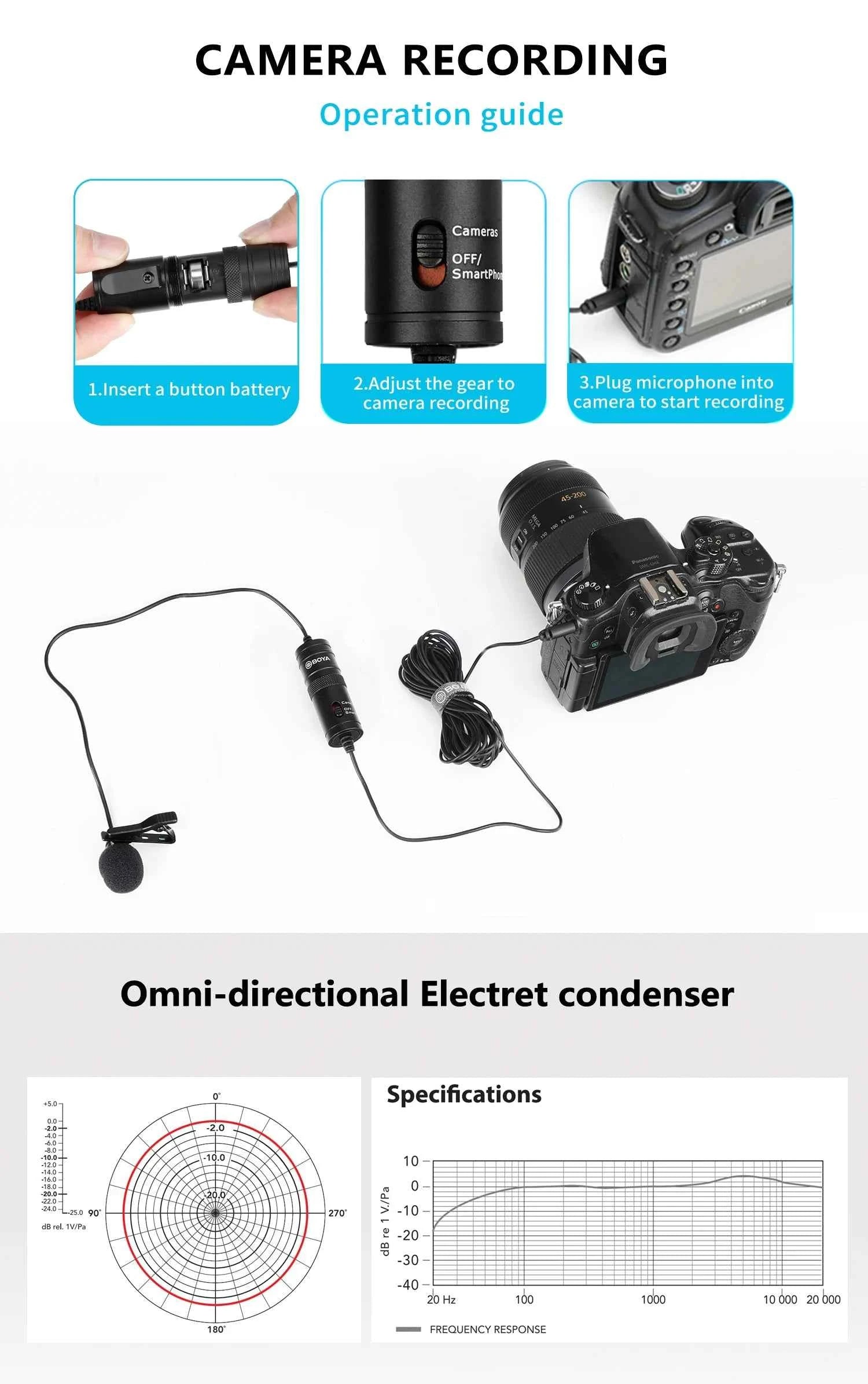 BOYA BY-M1 Condenser Lavalier Lapel Clip-on Microphone 3.5mm TRRS 6M Mic For PC iphone DSLR Camera YouTube Recording Streaming